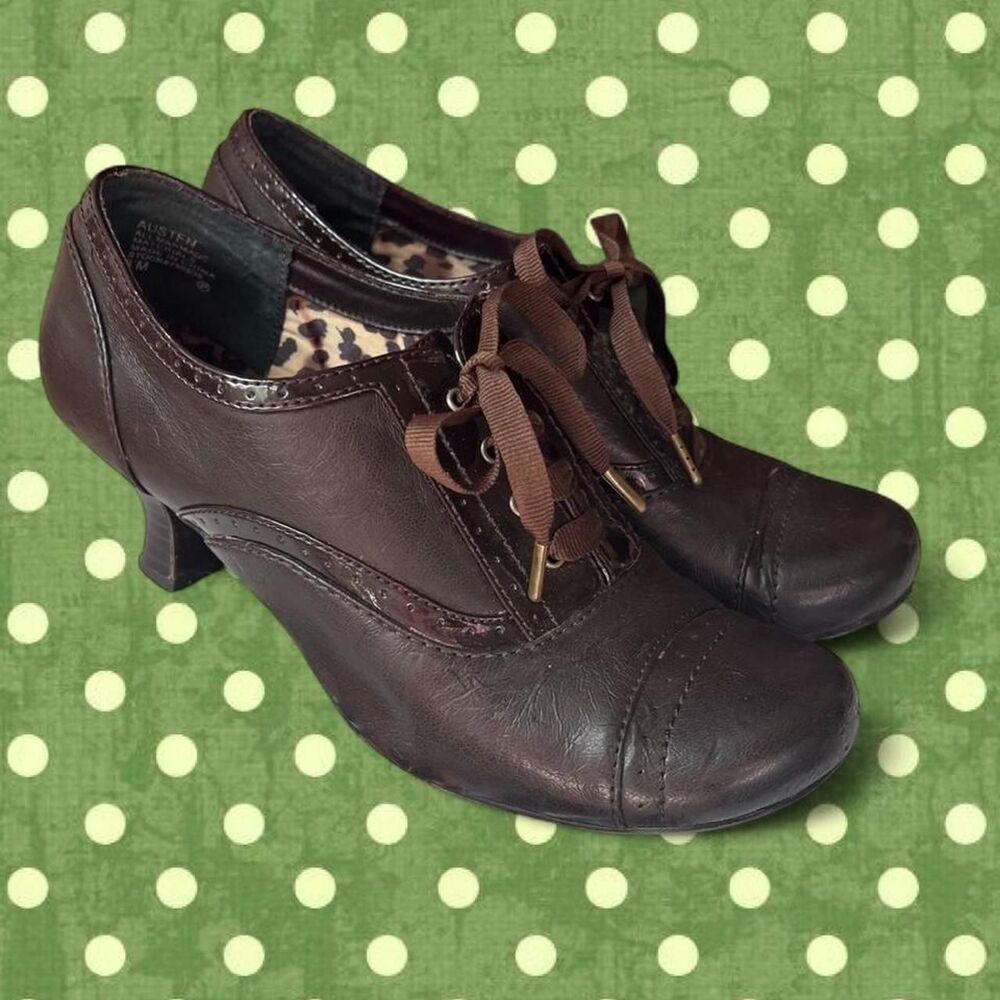 Vintage Chocolate Brown Mudd Lace Up Oxford Heels Y2K Witchy Grunge - Picture 2 of 8